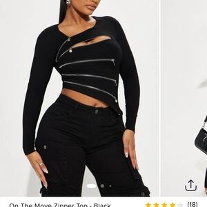 Fashion Nova Black Top with Silver Zipper